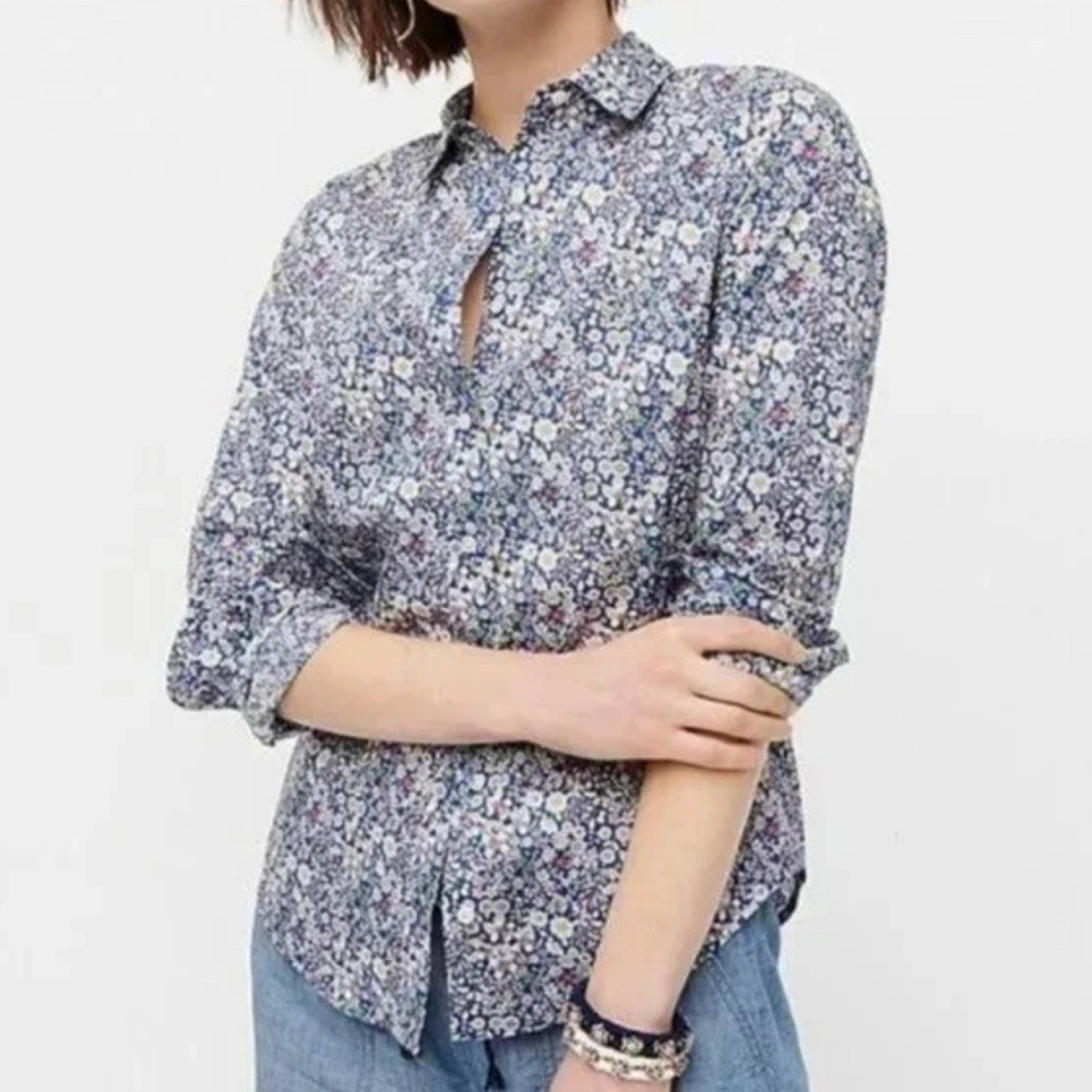 J. Crew Blue and White Fitted  Sleeve Button Down Shirt